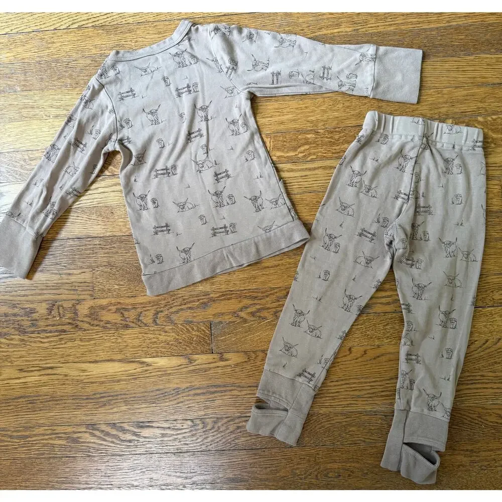 Goumi Kids' Highland Bull Print Top & Pants Set Size 3
